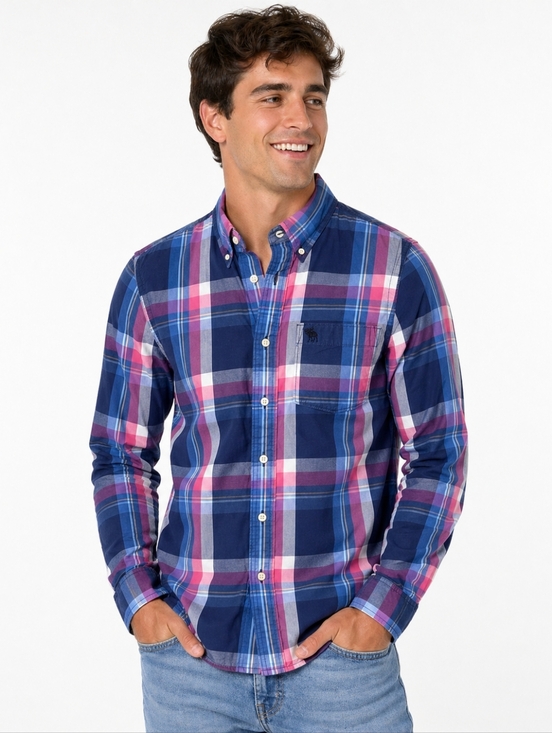 Abercrombie & Fitch Other - Abercrombie & Fitch Plaid Button-Up Shirt Blue Pink XL Muscle Fit